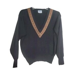 Vintage  Meister Knit Black M V-neck Wool /Acrylic Men's